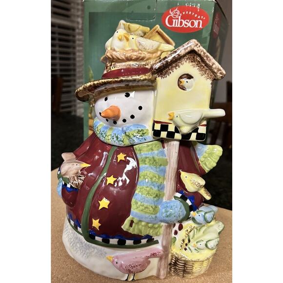 Gibson 2003 10.5 in Folic Snowman Cookie Jar Winter Decorations - Picture 3 of 13